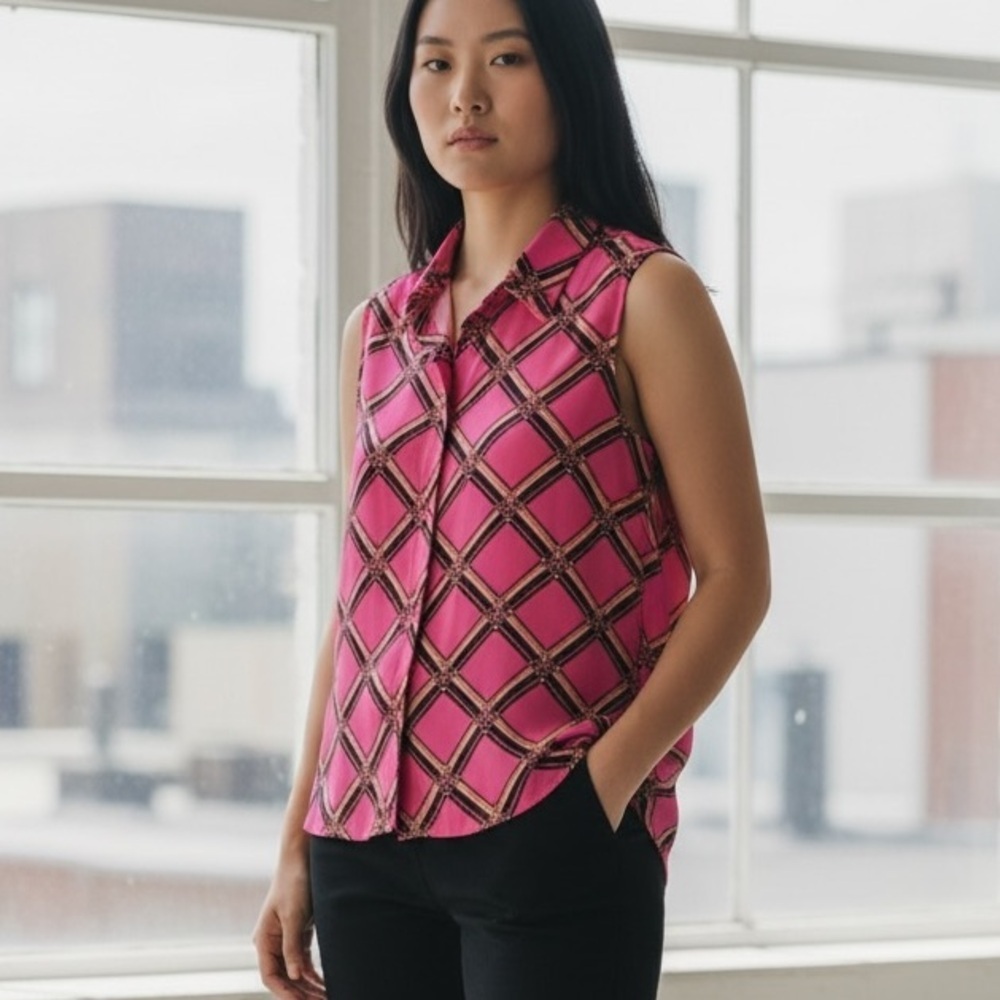 💗 Worthington Pink Geo Print Sleeveless Blouse​